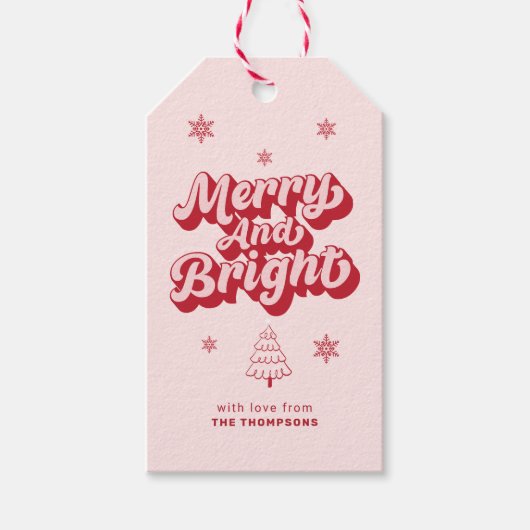 Étiquettes-cadeau Joyeux Noël rose rouge et brillant (Devant)
