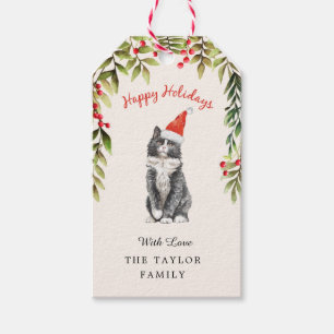 Étiquettes-cadeau Joyeux Noël Rouge Chapeau Noir Amoureux de les cha