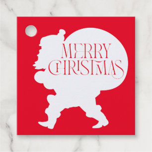 Étiquettes Cadeau Joyeux Noël Rouge Et Blanc Père Noël Silhouette