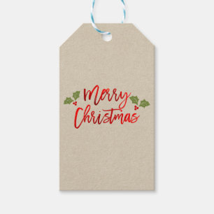 Étiquettes-cadeau Joyeux Noël Rouge Faux Feuille Moderne Écriture Kr
