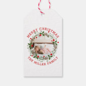 Étiquettes-cadeau Joyeux Noël rouge, fêtes à fleurs (Dos)