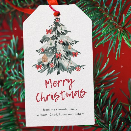 Étiquettes-cadeau Joyeux Noël Rouge moderne Arbre de Noël Chic