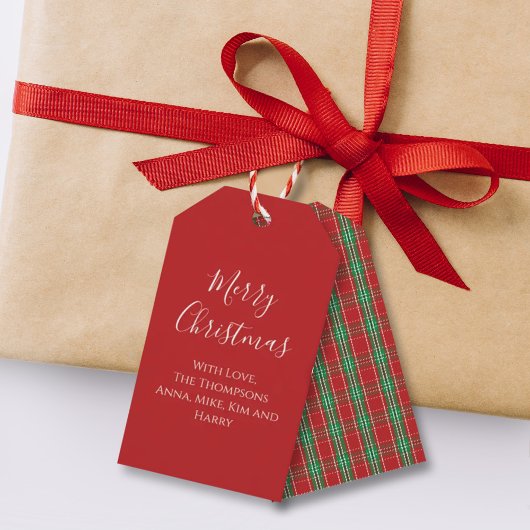 Étiquettes-cadeau Joyeux Noël Rouge Vert Classique Fêtes Plaid