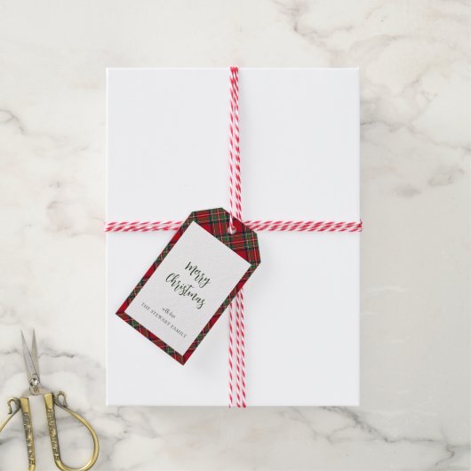 Étiquettes-cadeau Joyeux Noël Rouge Vert Plaid Stewart Tartan (Avec de la ficelle)