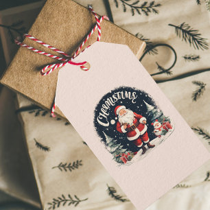 Étiquettes-cadeau Joyeux Noël rustique et cause Père Noël