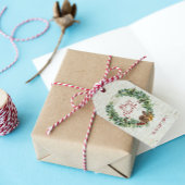 Étiquettes-cadeau Joyeux Noël rustique Script Wreath Birch Bark