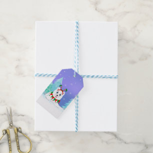 Étiquettes-cadeau Joyeux Noël Samoyé Avec Un Bouton Elf