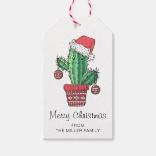 Étiquettes-cadeau Joyeux Noël Santa Cactus Nom de la famille