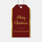 Étiquettes-cadeau Joyeux Noël Script noir rouge et or Votre nom (Devant)