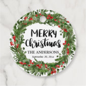 Étiquettes Cadeau Joyeux Noël Script Red Holly Feuille Wreath (Dos)