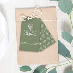 Étiquettes-cadeau Joyeux Noël Simple Vert Élégant Snowflake