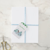 Étiquettes-cadeau Joyeux Noël ! Snowman avec chat et chiot (Avec de laficelle)