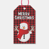 Étiquettes-cadeau Joyeux Noël Snowman Red Black Buffalo Plaid (Devant)