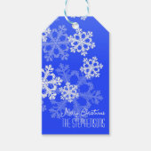 Étiquettes-cadeau Joyeux Noël Stylo Cobalt Blue Snowflakes (Devant)