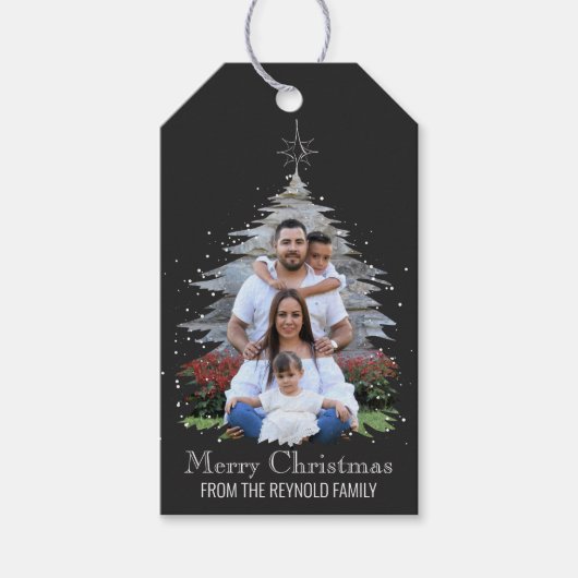 Étiquettes-cadeau Joyeux Noël tendance Silhouette Photo Grey (Devant)