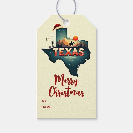Étiquettes-cadeau Joyeux Noël Texas State Fêtes Personnalisées (Devant)