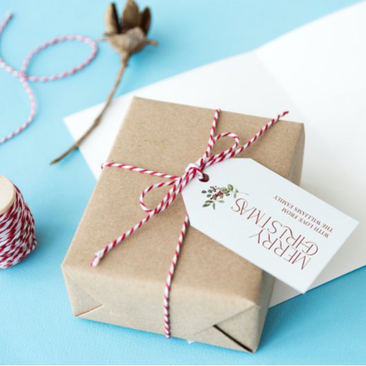 Étiquettes-cadeau Joyeux Noël typographie Botanique