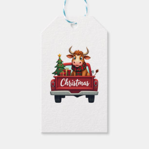 Étiquettes-cadeau Joyeux Noël Vache des Highlands Sapin de Noël Cami