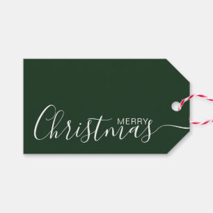 Étiquettes-cadeau Joyeux Noël vert minimaliste blanc