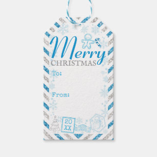 Étiquettes-cadeau Joyeux Noël Vintage Air Mail Paillettes
