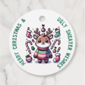 Étiquettes Cadeau Joyeux Noël & Vœux de Pull Moche Renne (Devant)