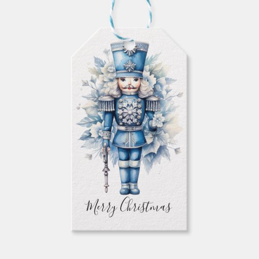 Étiquettes-cadeau Joyeux Noir Bleu Nutcracker (Devant)