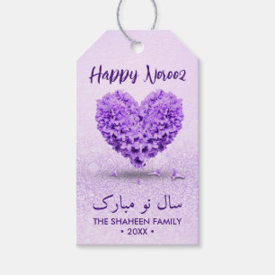 Étiquettes-cadeau Joyeux Norooz Purple Lovely Hyacinth Heart Bouquet