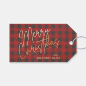 Étiquettes-cadeau Joyeux or Noël Rouge Buffle Plaid (Devant (Horizontal))