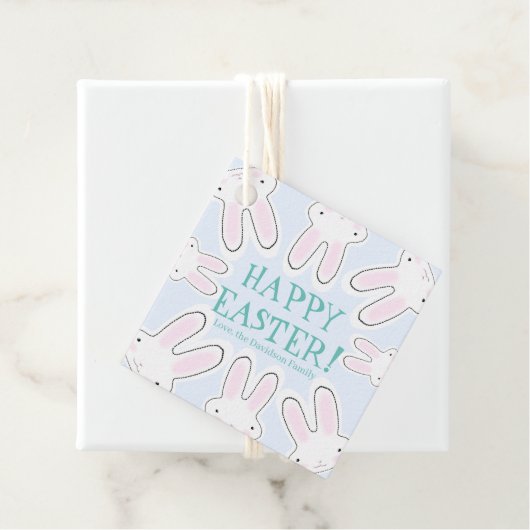 Étiquettes Cadeau Joyeux Pâques bleu pâle mignon lapins péeking drôl (En situation)