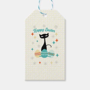 Étiquettes-cadeau Joyeux Pâques, Époque Atomique, Chat Moderne Du Mi