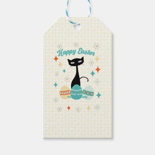 Étiquettes-cadeau Joyeux Pâques, Époque Atomique, Chat Moderne Du Mi (Devant)