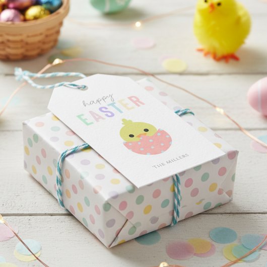 Étiquettes-cadeau Joyeux Pâques mignonette Poupée Peep Pastel Typogr