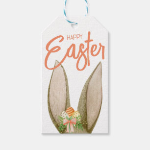 Étiquettes-cadeau Joyeux Pâques, Oreilles De Lapin, Oeufs, Fleurs