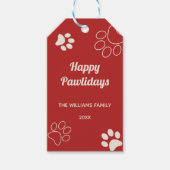 Étiquettes-cadeau Joyeux Pawlidays Chien Paw Red Plaid Photo Noël (Devant)