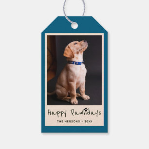 Étiquettes-cadeau Joyeux Pawlidays Funny Pun Family Pet Photo