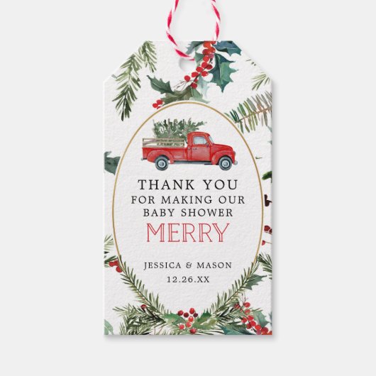Étiquettes-cadeau Joyeux petit Baby shower de camion rouge Favoriser (Devant)