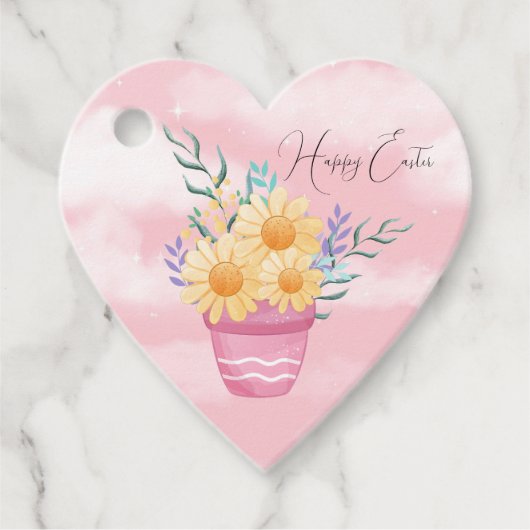 Étiquettes Cadeau Joyeux Pot de Pâques de Fleurs Jaunes (Devant)