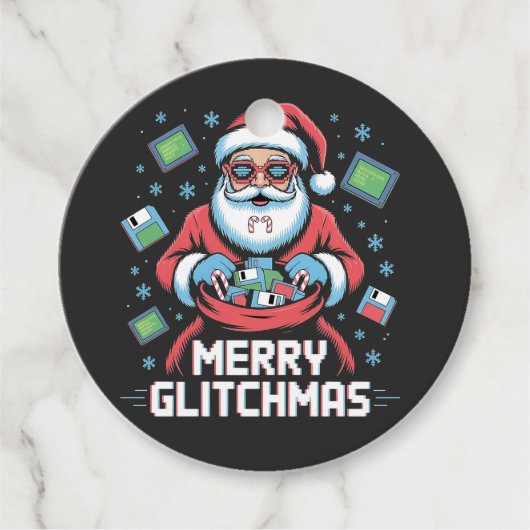 Étiquettes Cadeau Joyeux programmeur de codage Glitchmas Père Noël N (Devant)