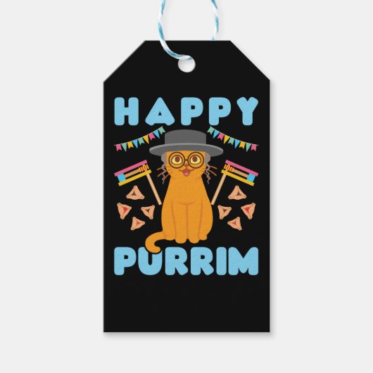 Étiquettes-cadeau Joyeux Purrim Purim Chat Fête juive (Devant)