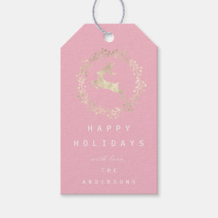 Étiquettes-cadeau Joyeux rennes de Noël Champaigne Or rose