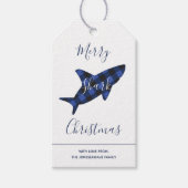 Étiquettes-cadeau Joyeux requin Noël bleu plaid Script (Devant)