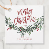 Étiquettes Cadeau Joyeux script aquarelle de Noël (Devant)