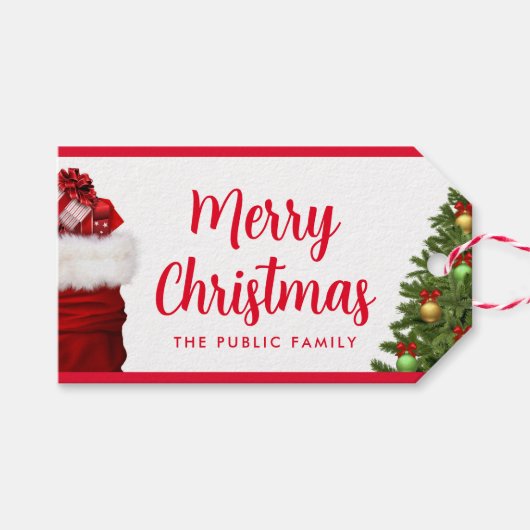 Étiquettes-cadeau Joyeux script de Noël personnalisable Arbre de pin (Devant (Horizontal))