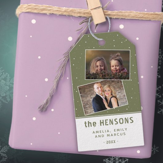 Étiquettes-cadeau Joyeux Script Olive Green Holiday 2 Photo