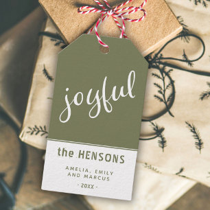 Étiquettes-cadeau Joyeux Script Olive Green Vacances modernes