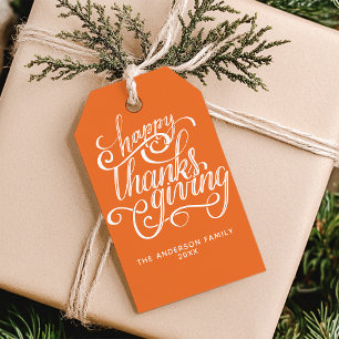 Étiquettes-cadeau Joyeux Thanksgiving Moderne Écriture Récolte Orang
