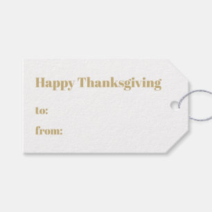 Étiquettes-cadeau Joyeux Thanksgiving or blanc à de moderne