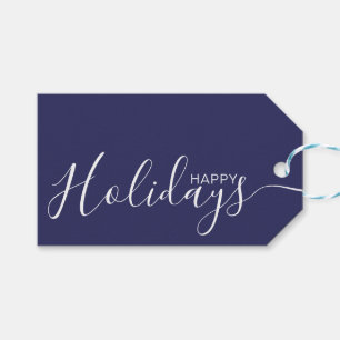 Étiquettes-cadeau Joyeux Vacances Marine Bleu Blanc Minimaliste