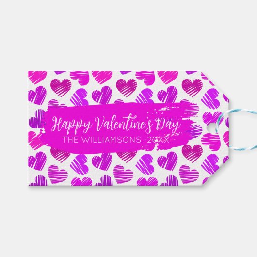 Étiquettes-cadeau Joyeux Valentines Day Moderne Rouge Rose Coeurs No (Devant (Horizontal))