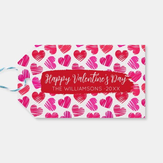 Étiquettes-cadeau Joyeux Valentines Day Moderne Rouge Rose Coeurs No (Dos Horizontal)